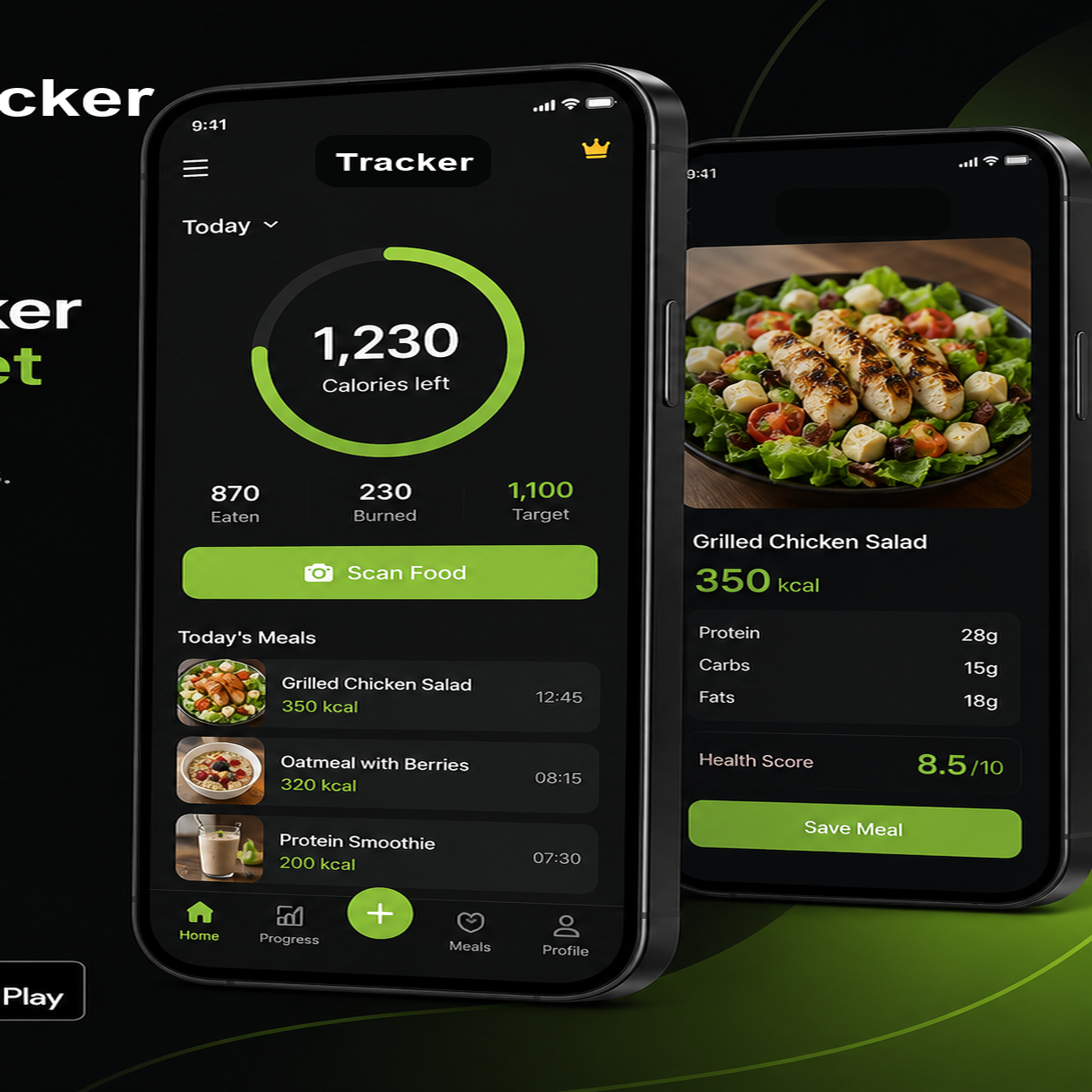 AI calorie tracker app launch creative with mobile app screens